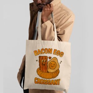 Bacon Egg Croissant Tote Bag – Cute Food Graphic for Market Runs