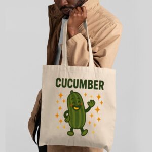 Cucumber Tote Bag – Funny Smiling Veggie Design for Fresh Shopping