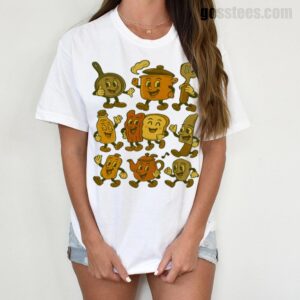 Funny Kitchen Characters T-Shirt – Retro Cooking Tools Cartoon Unisex Tee