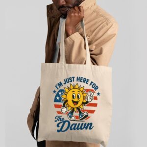 I’m Just Here for the Dawn Tote Bag – Funny Sun Retro Grocery Bag