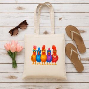 Cool Chicken Squad Tote Bag – Colorful Chicken Design for Farmers & Shoppers