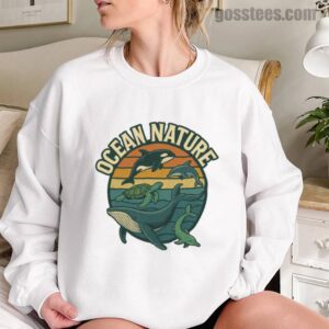 Ocean Nature Sweatshirt – Retro Whale & Dolphin Crewneck for Nature Fans