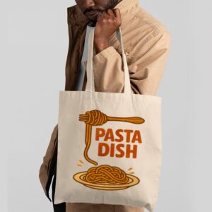 Pasta Dish Tote Bag – Retro Spaghetti Print Cotton Shopper for Foodies