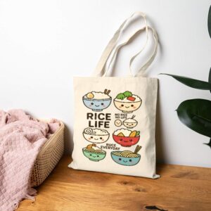Rice Life Tote Bag – Kawaii Foodie Design Reusable Cotton Bag